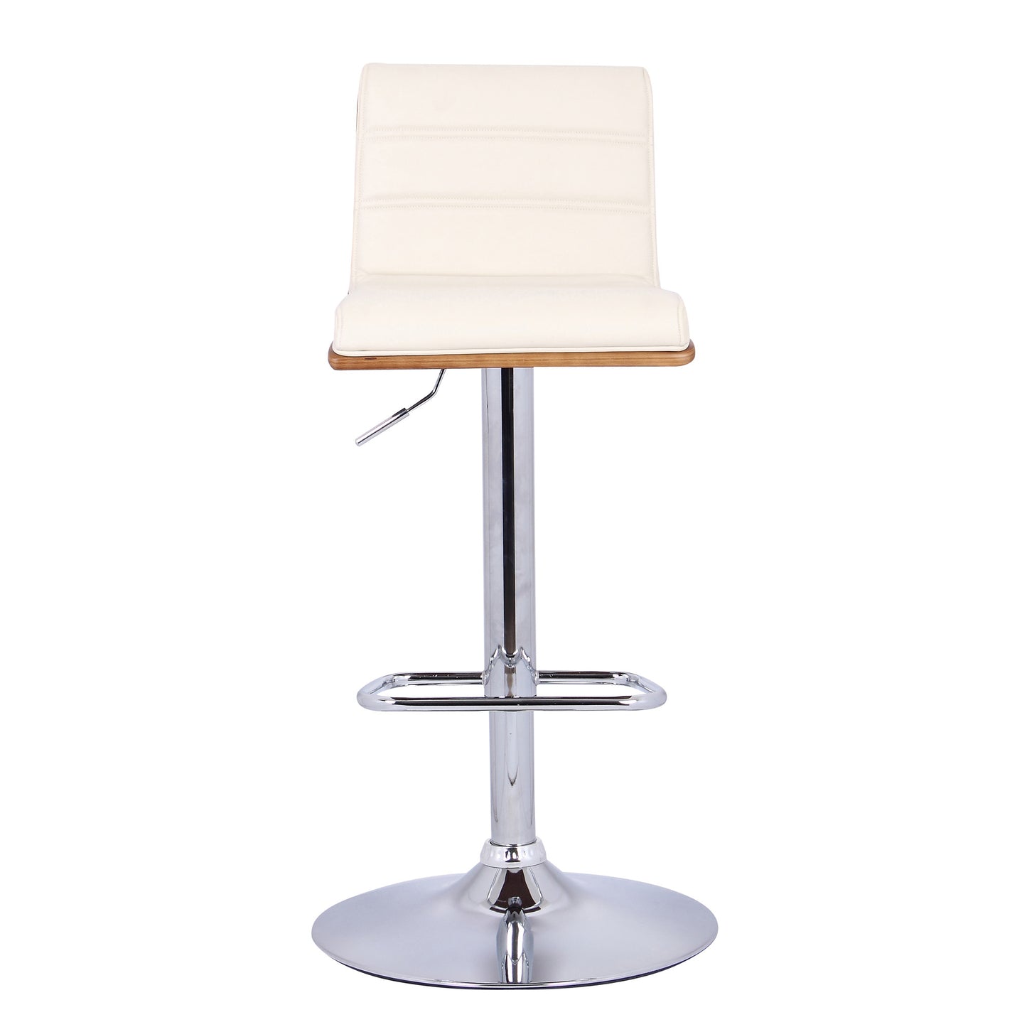 Cream Faux Leather Walnut and Chrome Adjustable Swivel Bar Stool By Homeroots | Bar Stools | Modishstore - 3
