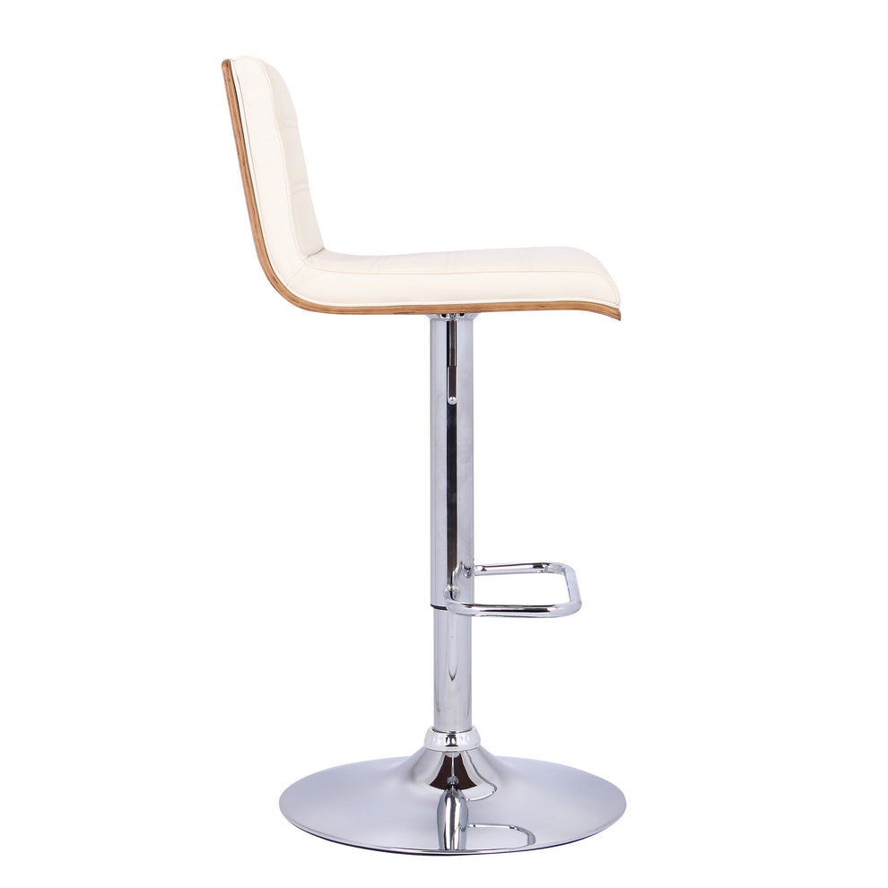 Cream Faux Leather Walnut and Chrome Adjustable Swivel Bar Stool By Homeroots | Bar Stools | Modishstore - 4