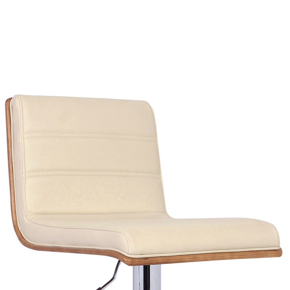 Cream Faux Leather Walnut and Chrome Adjustable Swivel Bar Stool By Homeroots | Bar Stools | Modishstore - 6