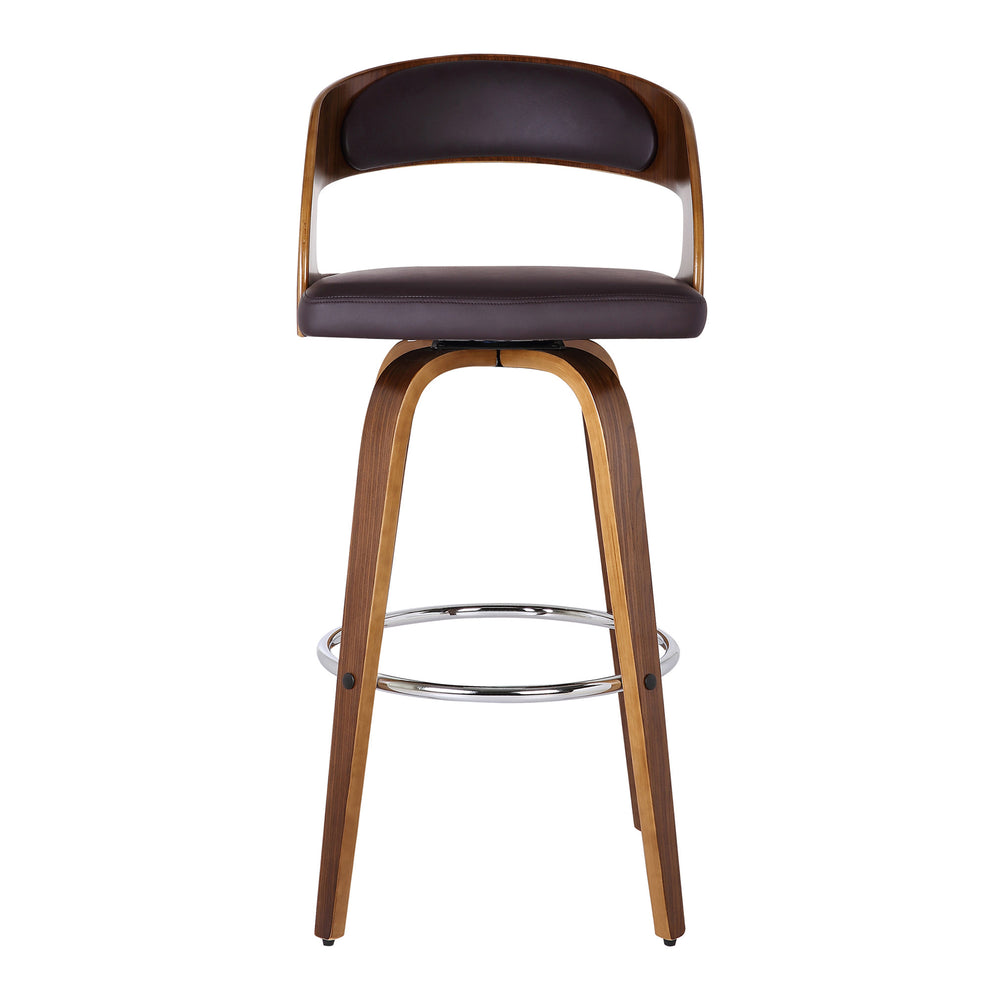 37" Brown Faux Leather And Solid Wood Swivel Counter Height Bar Chair By Homeroots | Bar Stools | Modishstore - 3