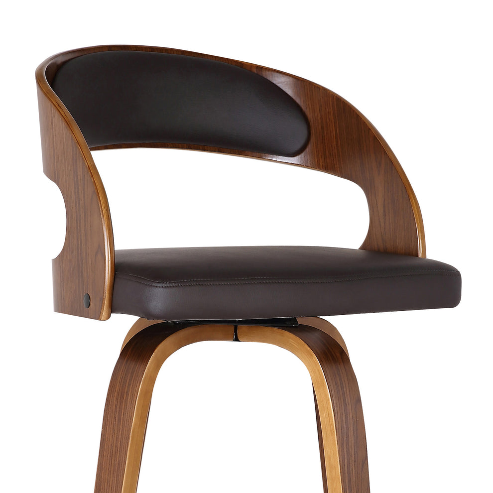 37" Brown Faux Leather And Solid Wood Swivel Counter Height Bar Chair By Homeroots | Bar Stools | Modishstore - 6