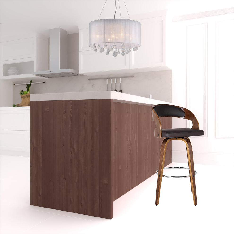 37" Brown Faux Leather And Solid Wood Swivel Counter Height Bar Chair By Homeroots | Bar Stools | Modishstore - 5