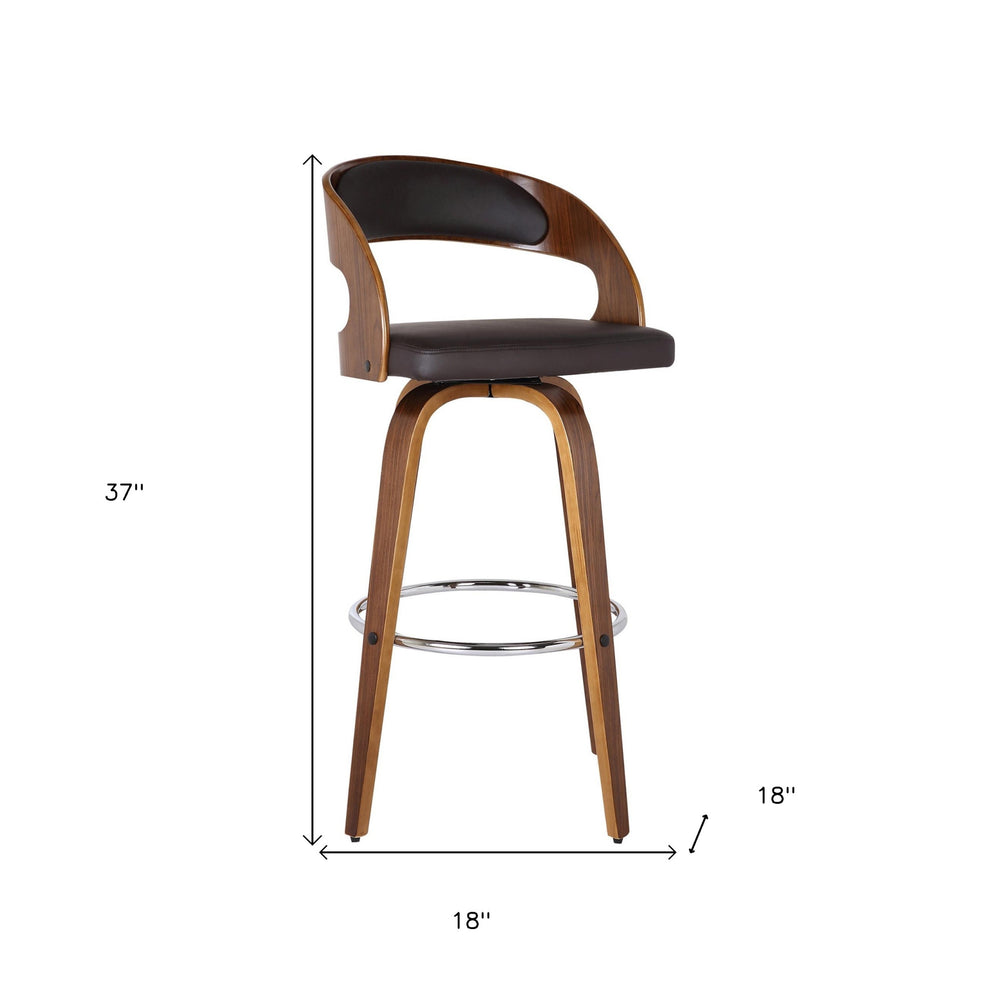 37" Brown Faux Leather And Solid Wood Swivel Counter Height Bar Chair By Homeroots | Bar Stools | Modishstore - 9