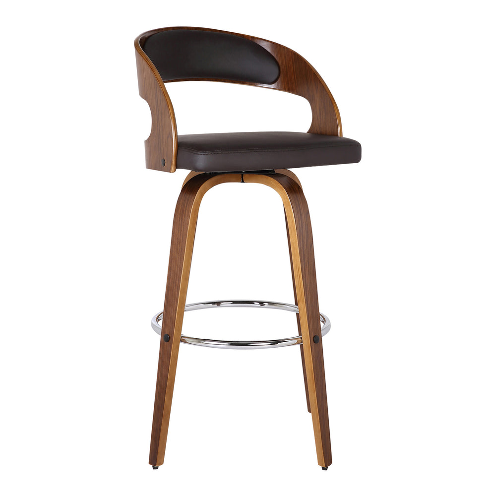 Brown Faux Leather Modern Walnut Wooden Bar Stool By Homeroots | Bar Stools | Modishstore - 2
