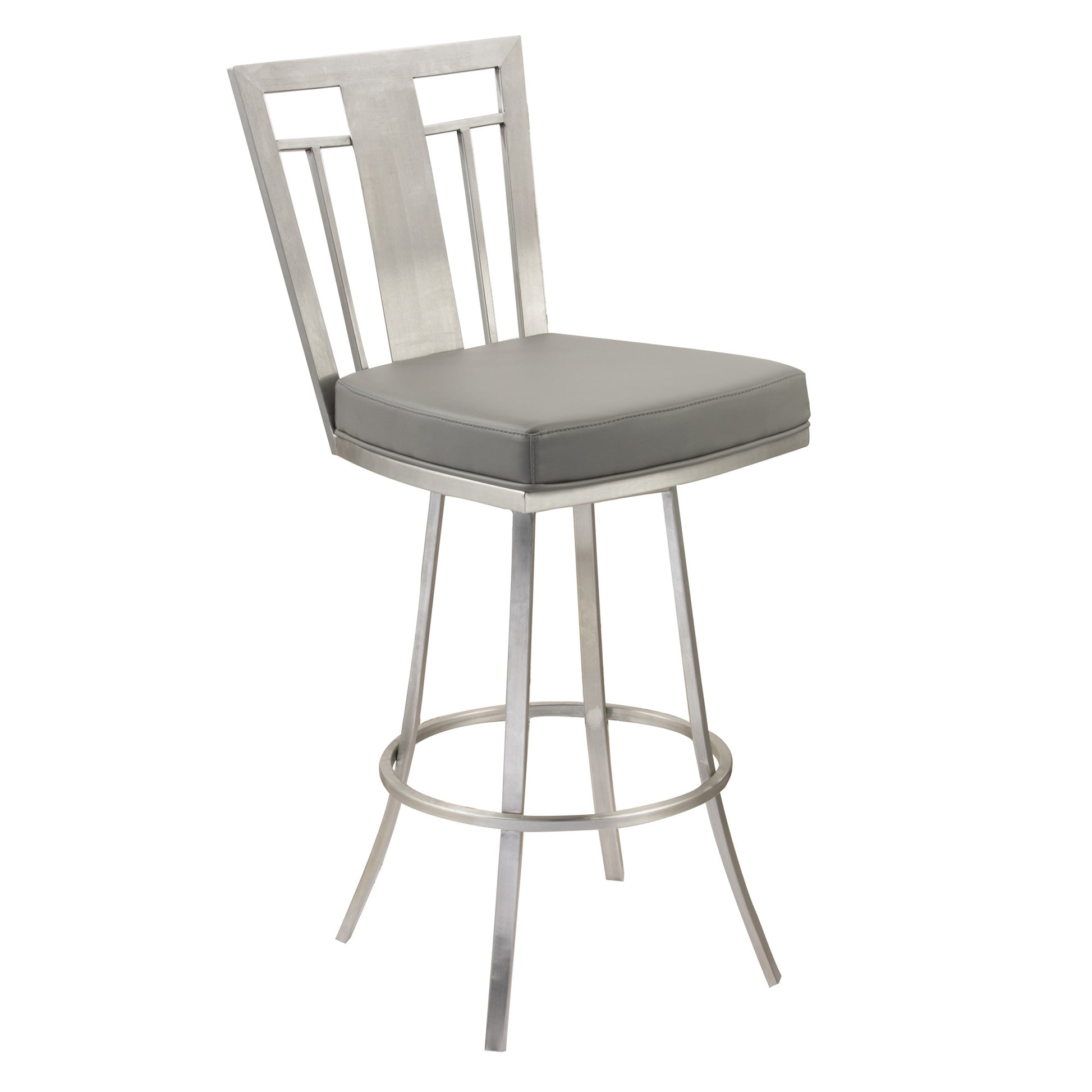 26" Transitional Grey Faux Leather Stainless Steel Swivel Bar Stool By Homeroots | Bar Stools | Modishstore