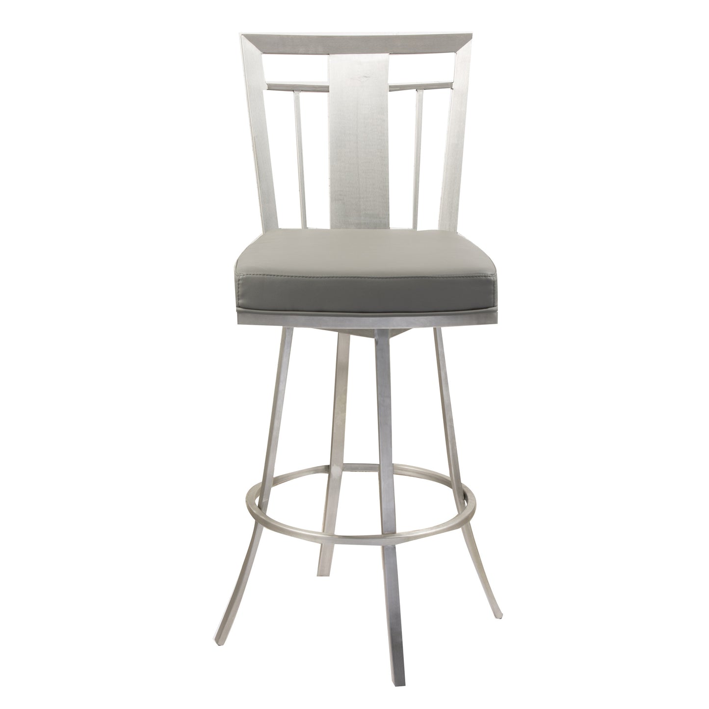 26" Transitional Grey Faux Leather Stainless Steel Swivel Bar Stool By Homeroots | Bar Stools | Modishstore - 3