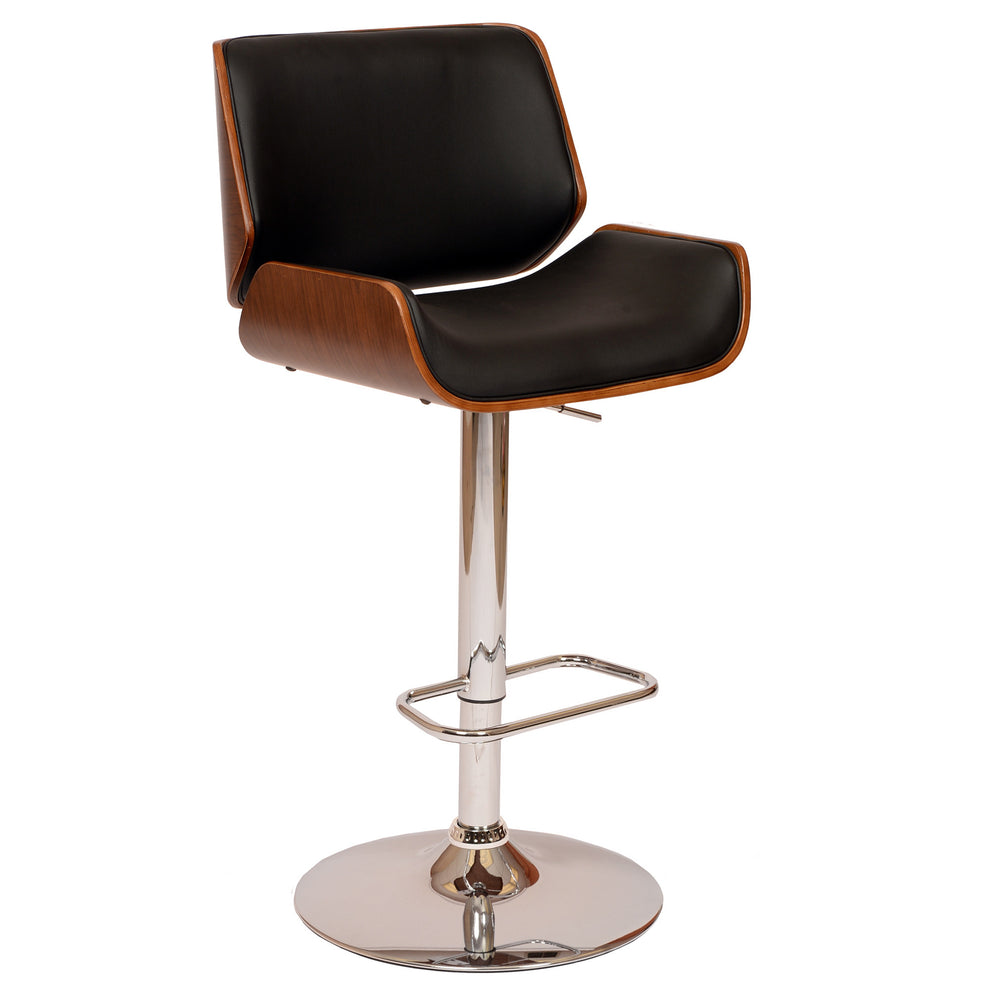 Black Upholstered Chrome Base Adjustable Bar Stool By Homeroots | Bar Stools | Modishstore - 2