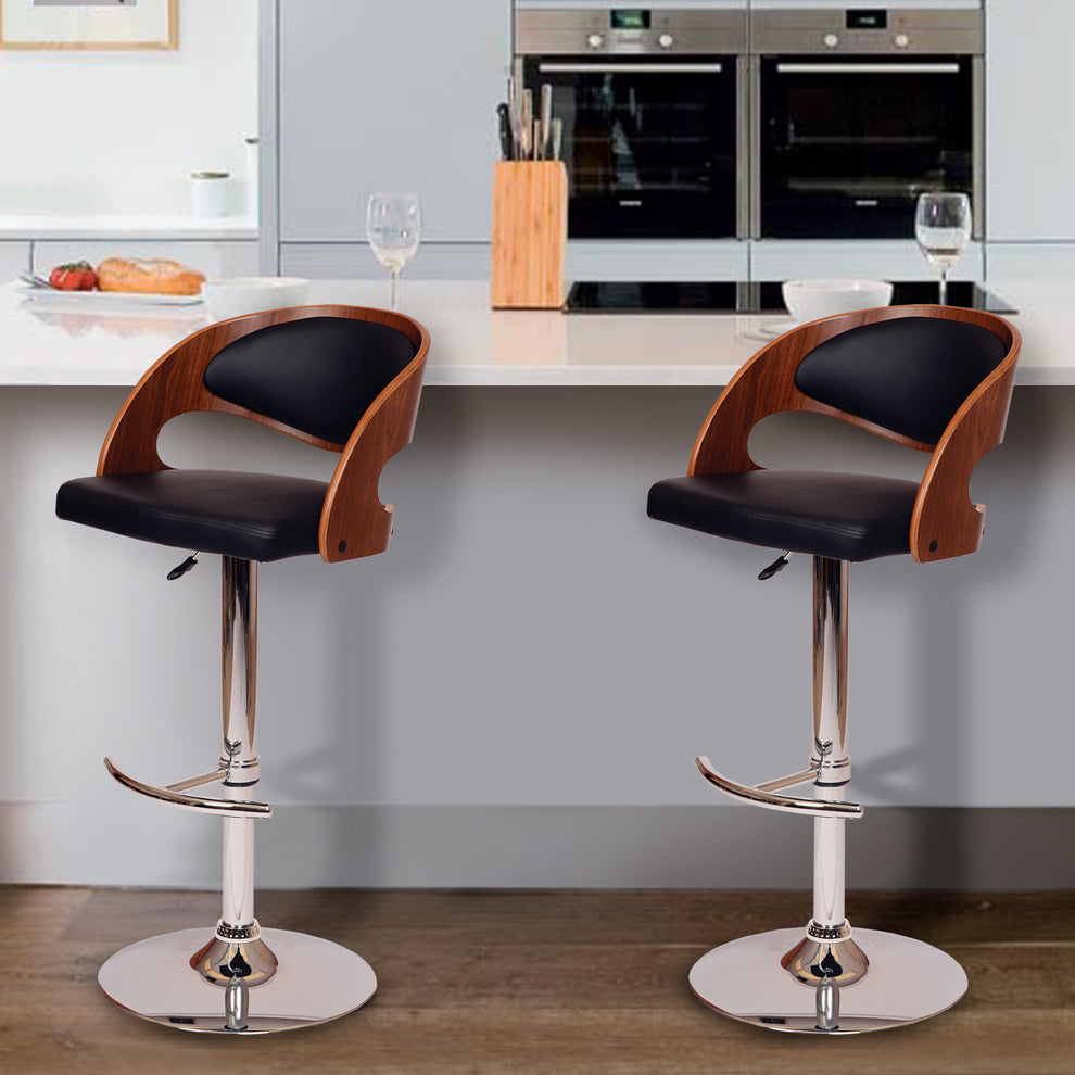 43" Black And Silver Faux Leather And Iron Swivel Low Back Adjustable Height Bar Chair With Footrest By Homeroots | Bar Stools | Modishstore - 5