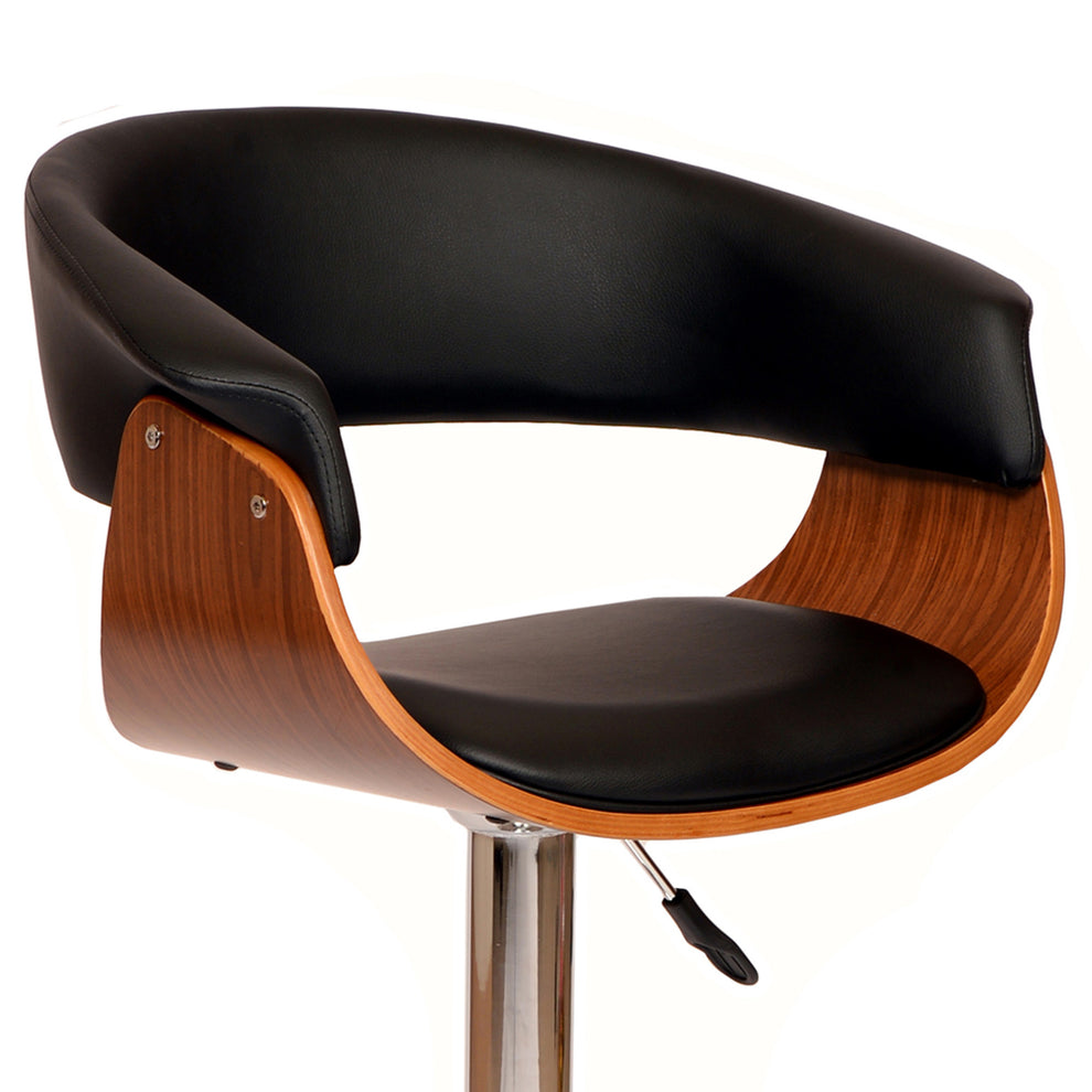 44" Black And Brown Faux Leather And Solid Wood Swivel Low Back Adjustable Height Bar Chair With Footrest By Homeroots | Bar Stools | Modishstore - 2