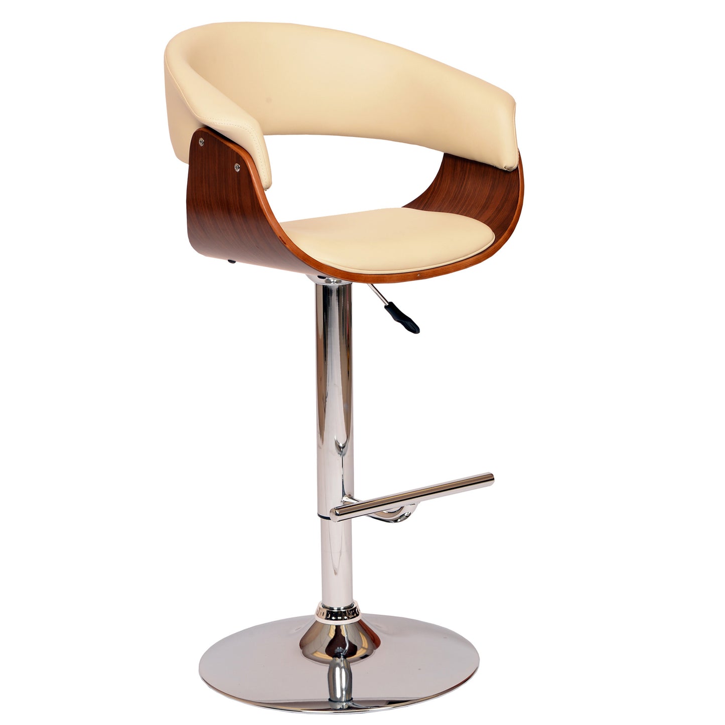 44" Cream And Silver Faux Leather And Solid Wood Swivel Low Back Adjustable Height Bar Chair With Footrest By Homeroots