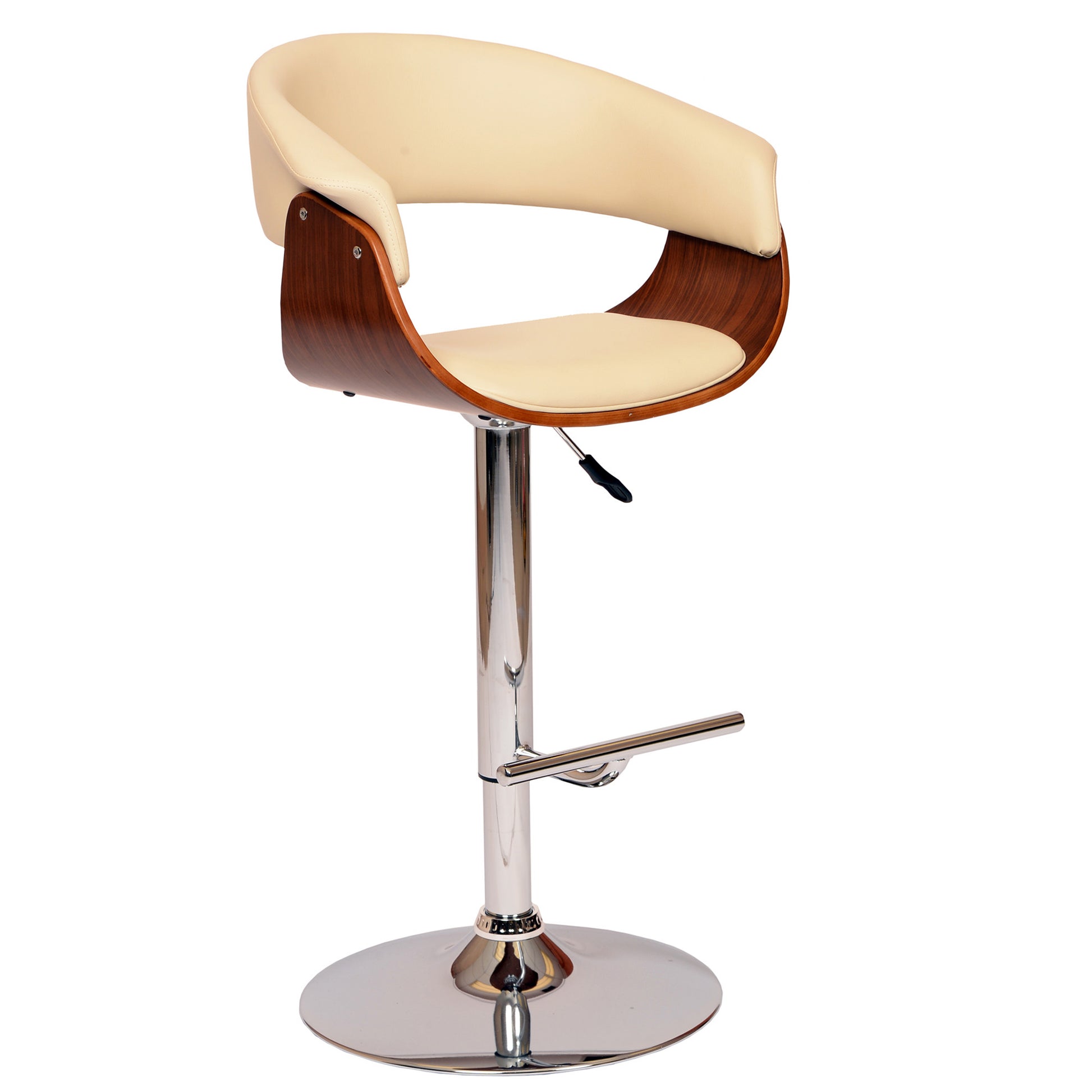 44" Cream And Silver Faux Leather And Solid Wood Swivel Low Back Adjustable Height Bar Chair With Footrest By Homeroots | Bar Stools | Modishstore