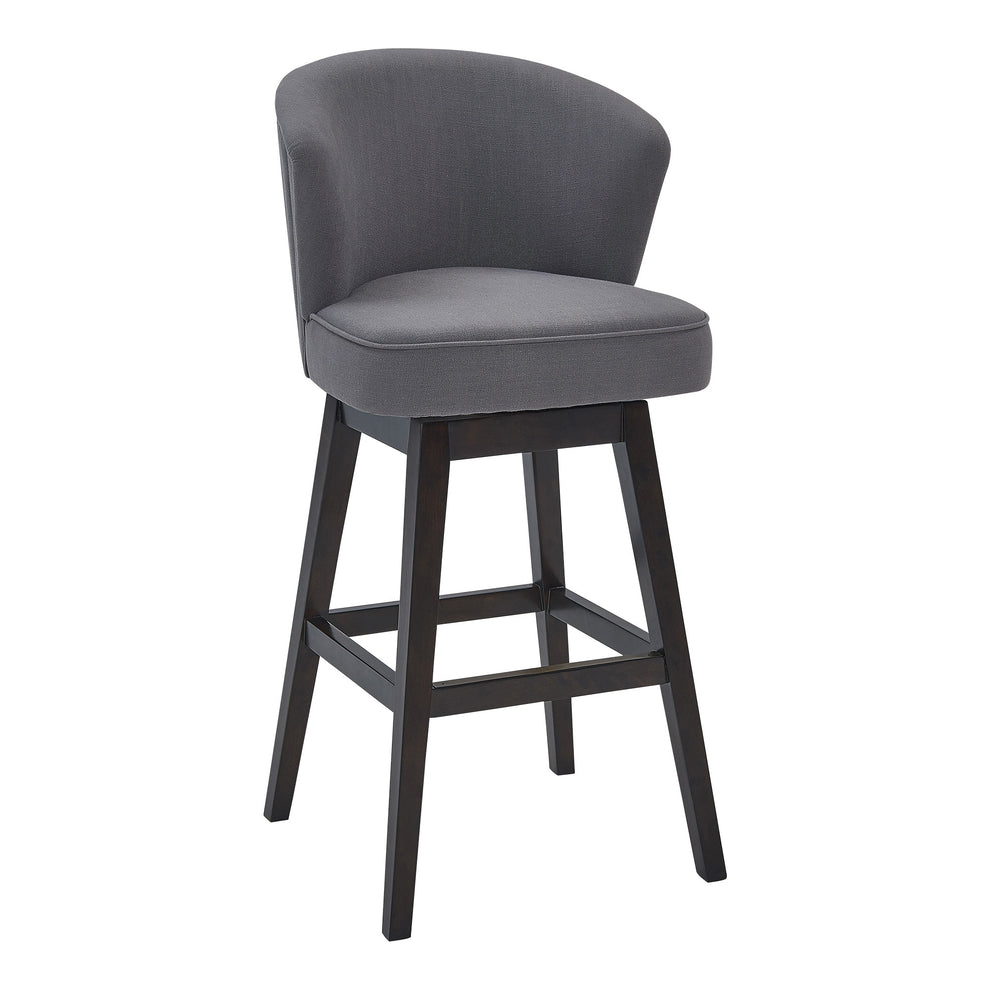 26" Grey Espresso Wood Fabric Swivel Bar Stool By Homeroots | Bar Stools | Modishstore - 2