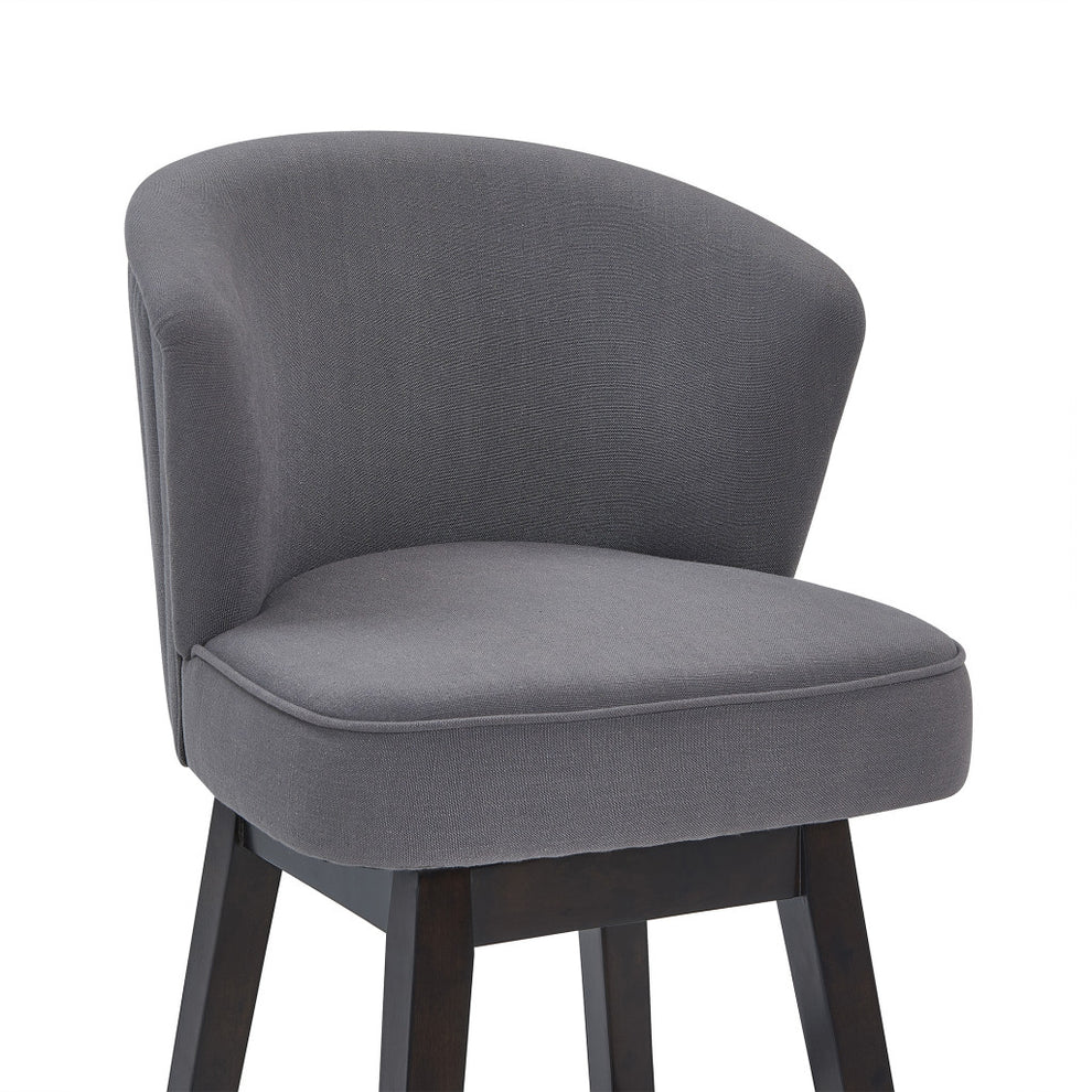 26" Grey Espresso Wood Fabric Swivel Bar Stool By Homeroots | Bar Stools | Modishstore - 6