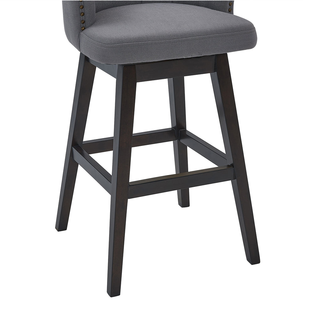26" Grey Espresso Wood Fabric Swivel Bar Stool By Homeroots | Bar Stools | Modishstore - 5