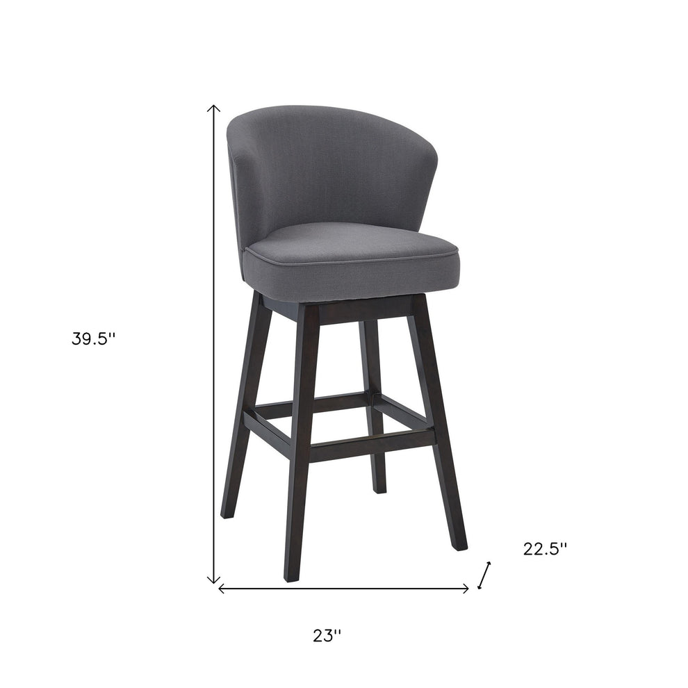 26" Grey Espresso Wood Fabric Swivel Bar Stool By Homeroots | Bar Stools | Modishstore - 8