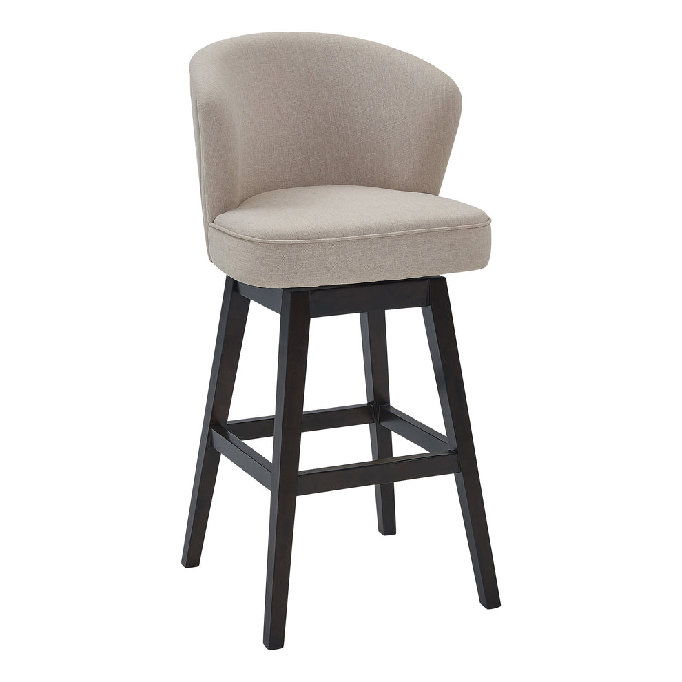 26" Tan Espresso Wood Fabric Swivel Bar Stool By Homeroots | Bar Stools | Modishstore - 2