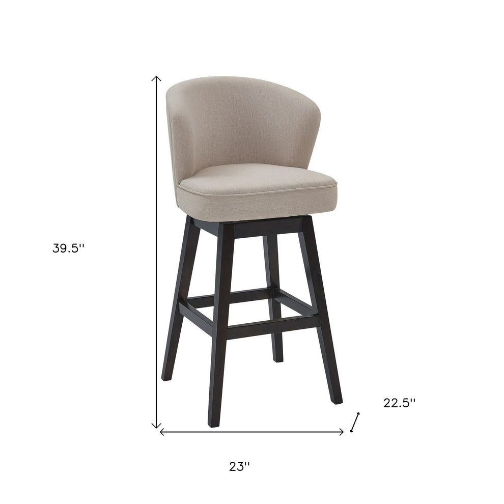 26" Tan Espresso Wood Fabric Swivel Bar Stool By Homeroots | Bar Stools | Modishstore - 8