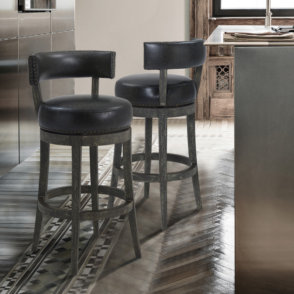 26" Brown Onyx Faux Leather Swivel Wood Counter Stool By Homeroots | Bar Stools | Modishstore