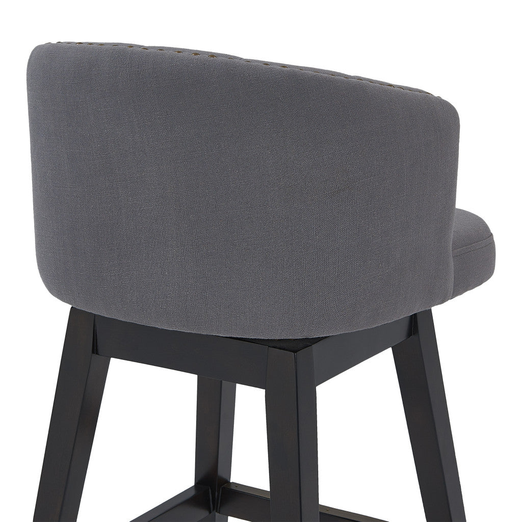 26" Grey Tufted Fabric and Dark Espresso Wood Swivel Bar Stool By Homeroots | Bar Stools | Modishstore - 6