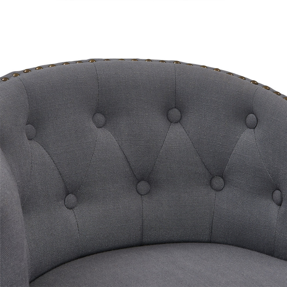 26" Grey Tufted Fabric and Dark Espresso Wood Swivel Bar Stool By Homeroots | Bar Stools | Modishstore - 8
