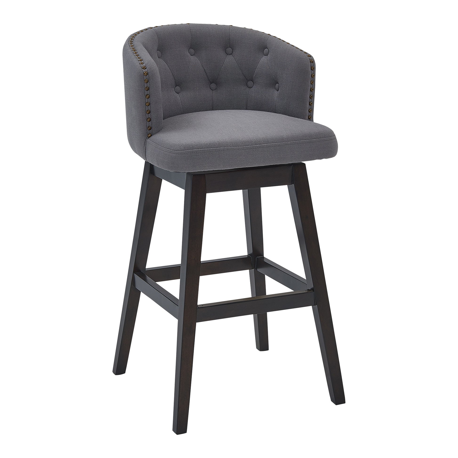 30" Grey Tufted Fabric and Dark Espresso Wood Swivel Bar Stool By Homeroots | Bar Stools | Modishstore - 2