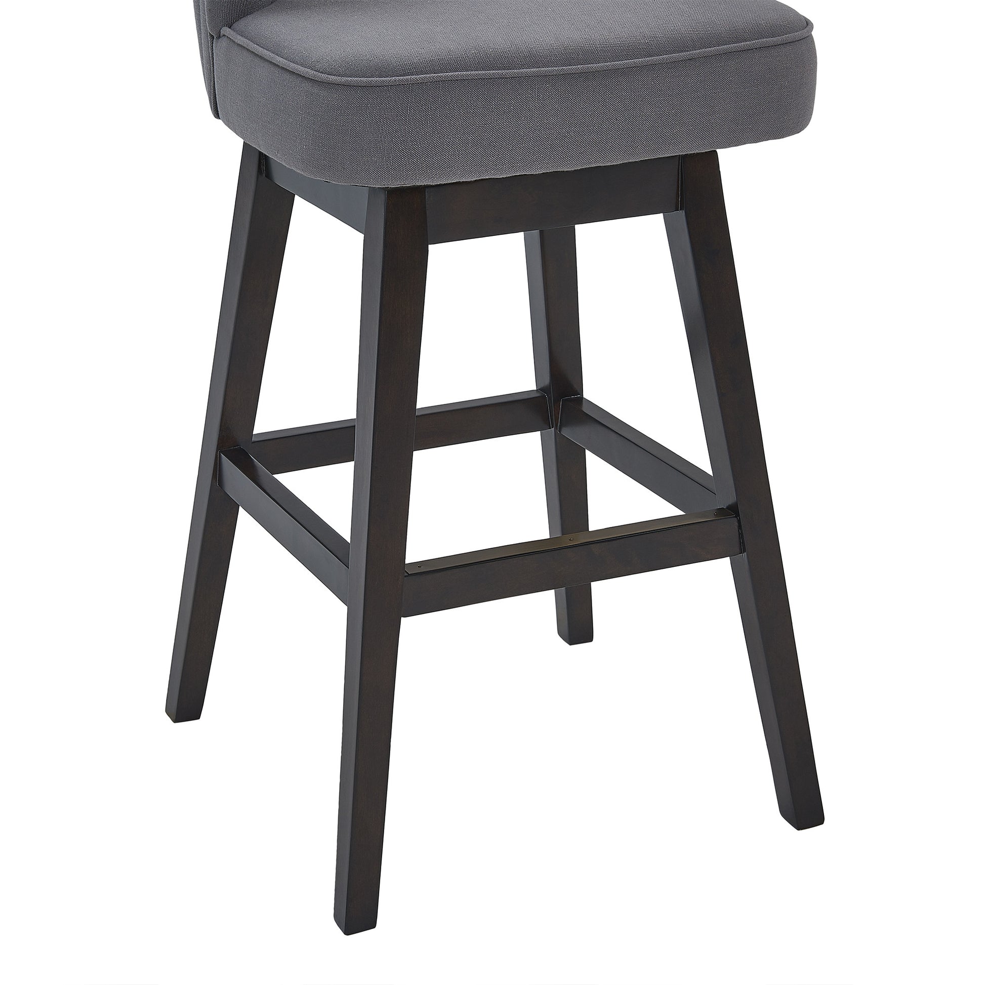 30" Grey Tufted Fabric and Dark Espresso Wood Swivel Bar Stool By Homeroots | Bar Stools | Modishstore - 7