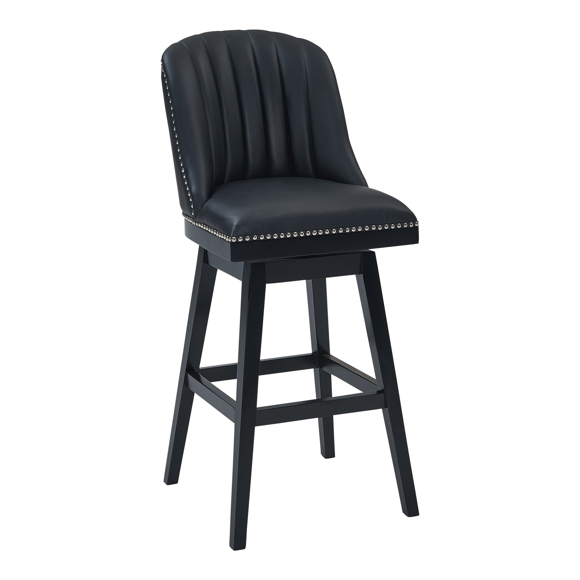 42" Black Faux Leather And Solid Wood Swivel Bar Height Chair By Homeroots | Bar Stools | Modishstore