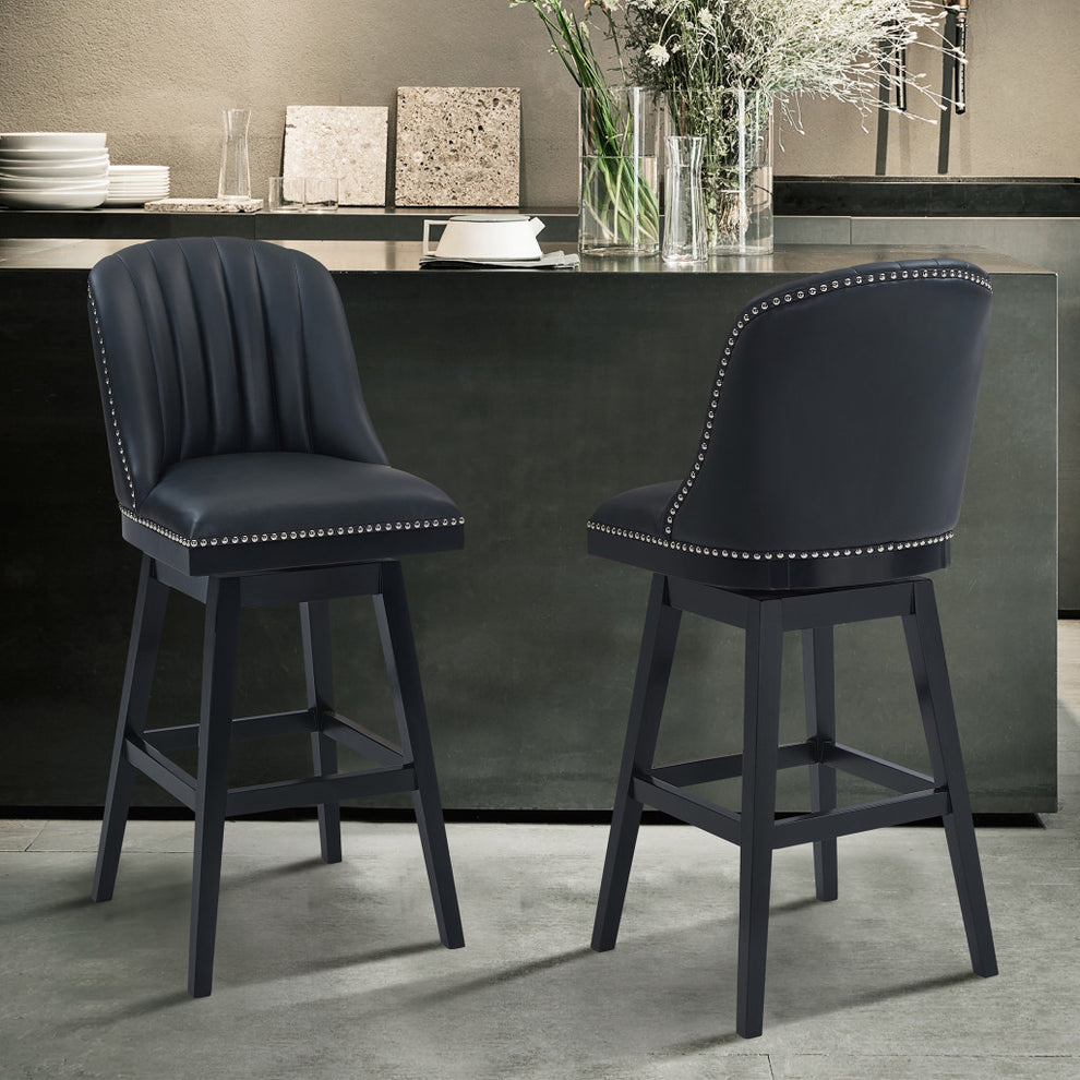 42" Black Faux Leather And Solid Wood Swivel Bar Height Chair By Homeroots | Bar Stools | Modishstore - 8