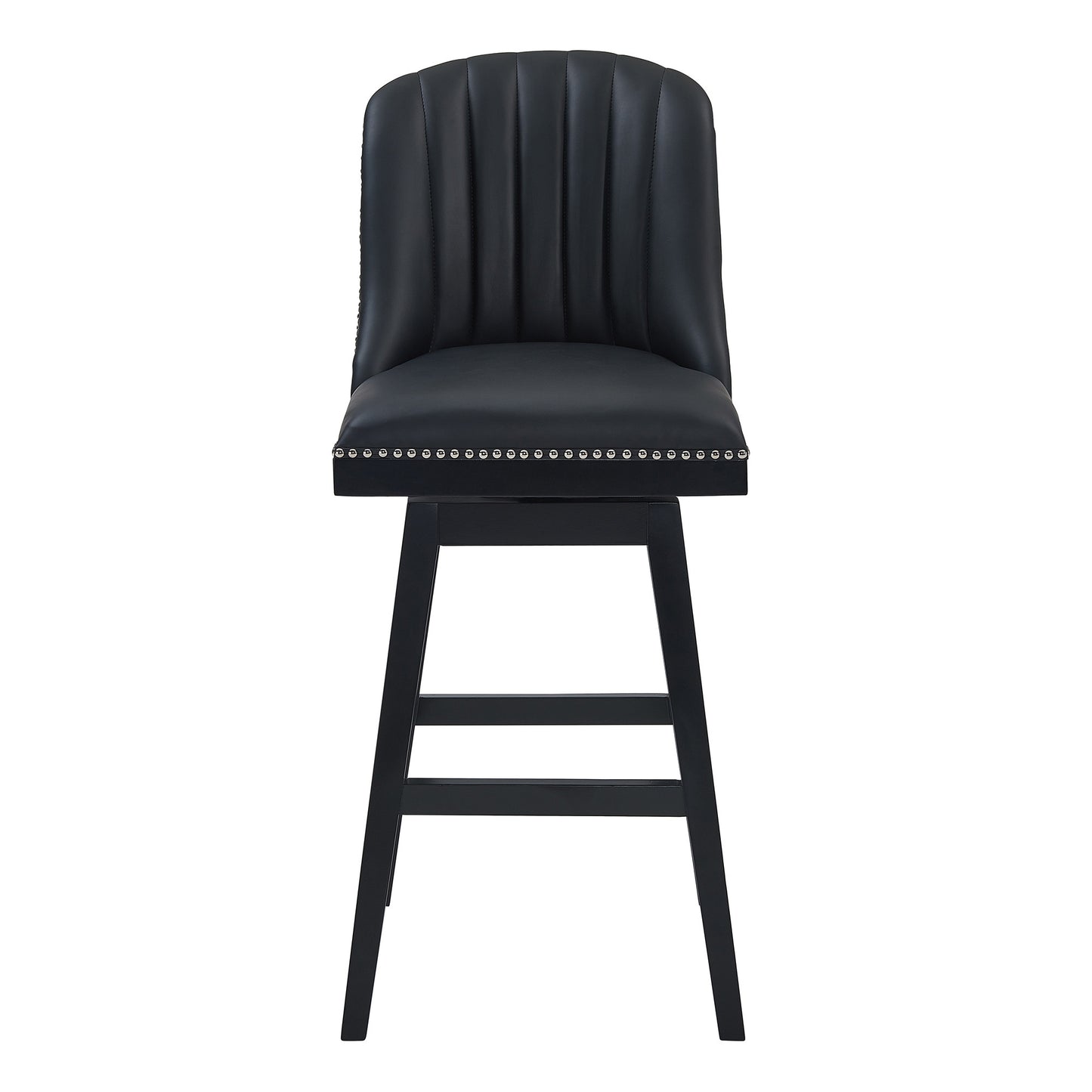 42" Black Faux Leather And Solid Wood Swivel Bar Height Chair By Homeroots | Bar Stools | Modishstore - 2