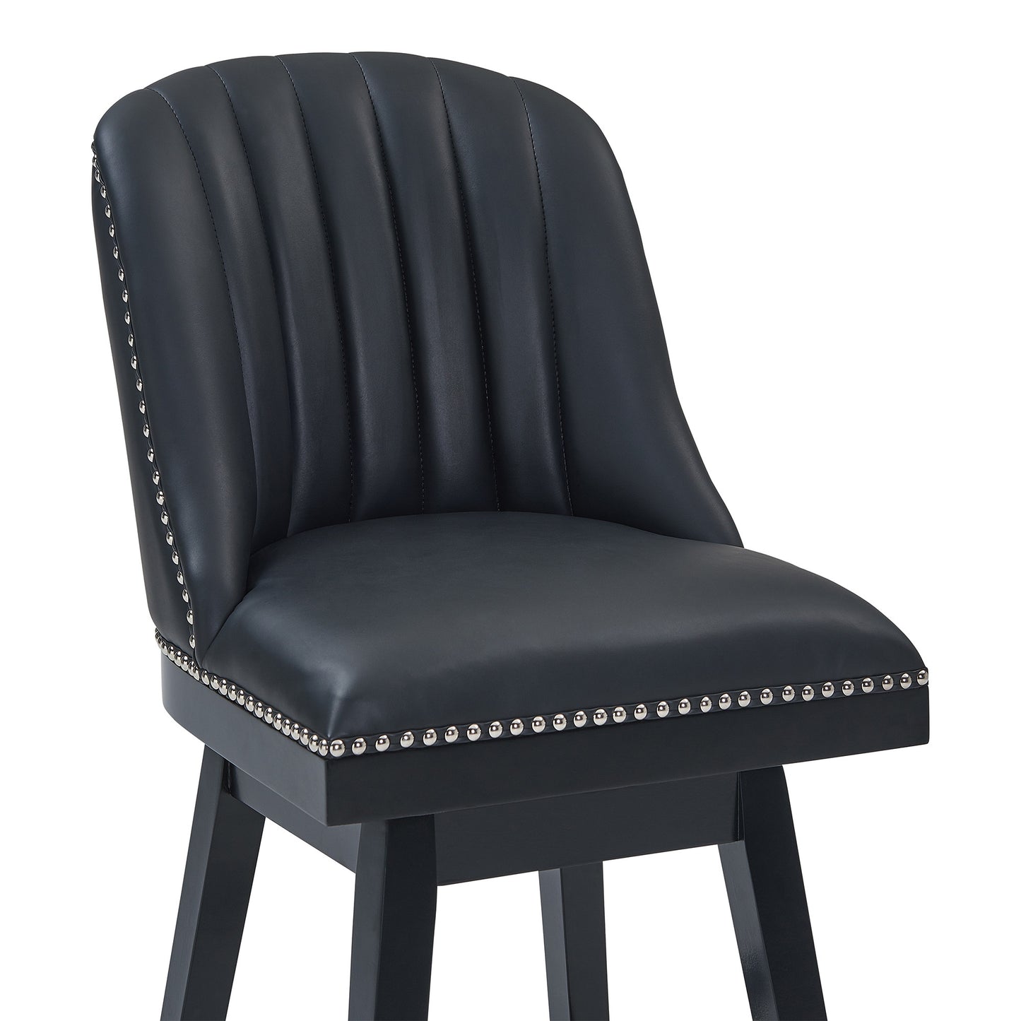 42" Black Faux Leather And Solid Wood Swivel Bar Height Chair By Homeroots | Bar Stools | Modishstore - 5