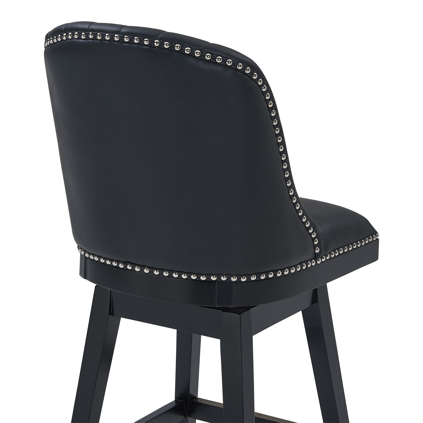 42" Black Faux Leather And Solid Wood Swivel Bar Height Chair By Homeroots