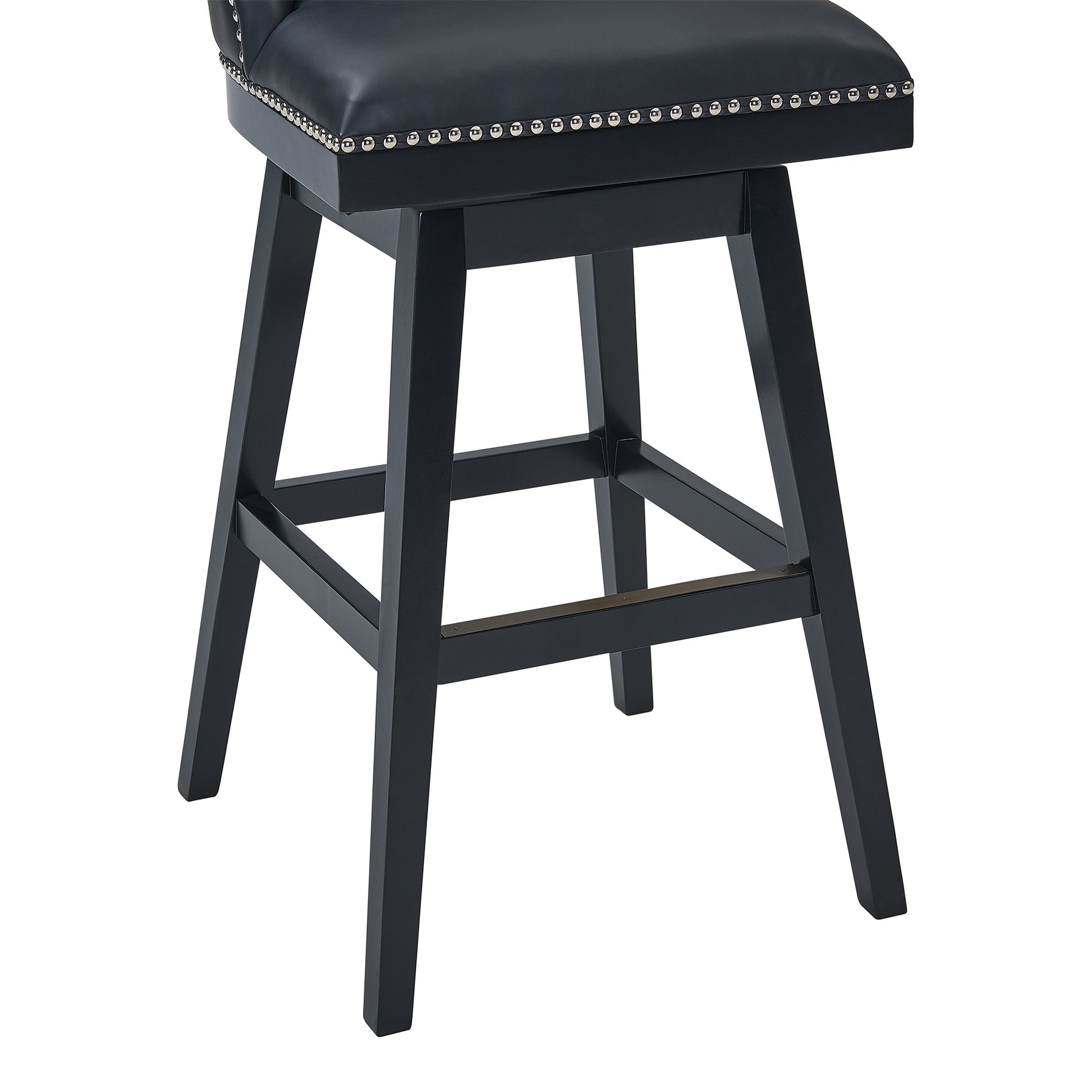 42" Black Faux Leather And Solid Wood Swivel Bar Height Chair By Homeroots | Bar Stools | Modishstore - 7