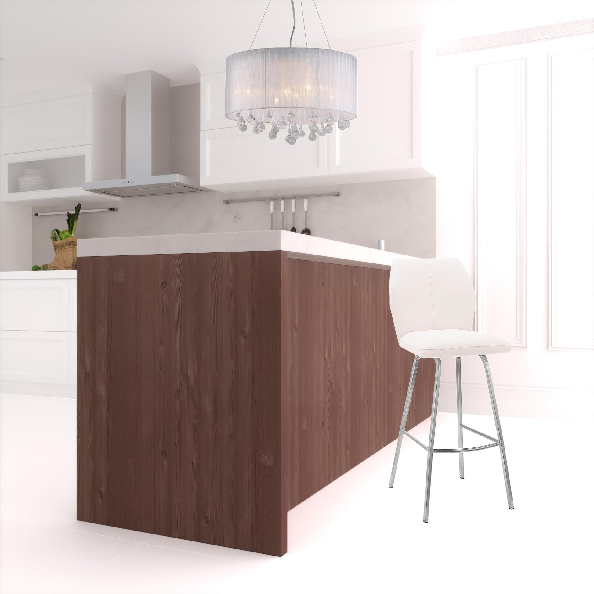 38" White Faux Leather And Iron Counter Height Bar Chair By Homeroots | Bar Stools | Modishstore - 6