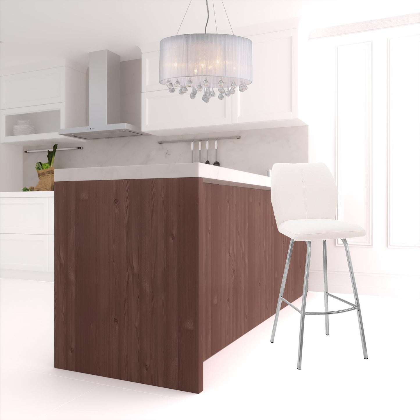 42" White Faux Leather And Iron Bar Height Chair By Homeroots | Bar Stools | Modishstore - 6