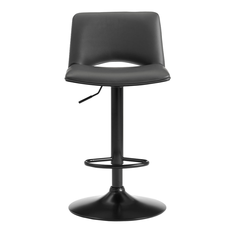 42" Gray Faux Leather And Iron Swivel Low Back Adjustable Height Bar Chair By Homeroots | Bar Stools | Modishstore - 2