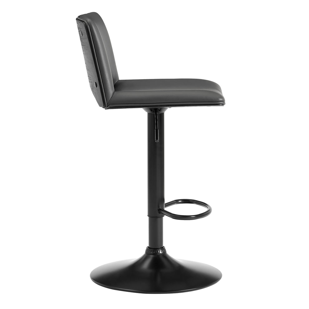 42" Gray Faux Leather And Iron Swivel Low Back Adjustable Height Bar Chair By Homeroots | Bar Stools | Modishstore - 3