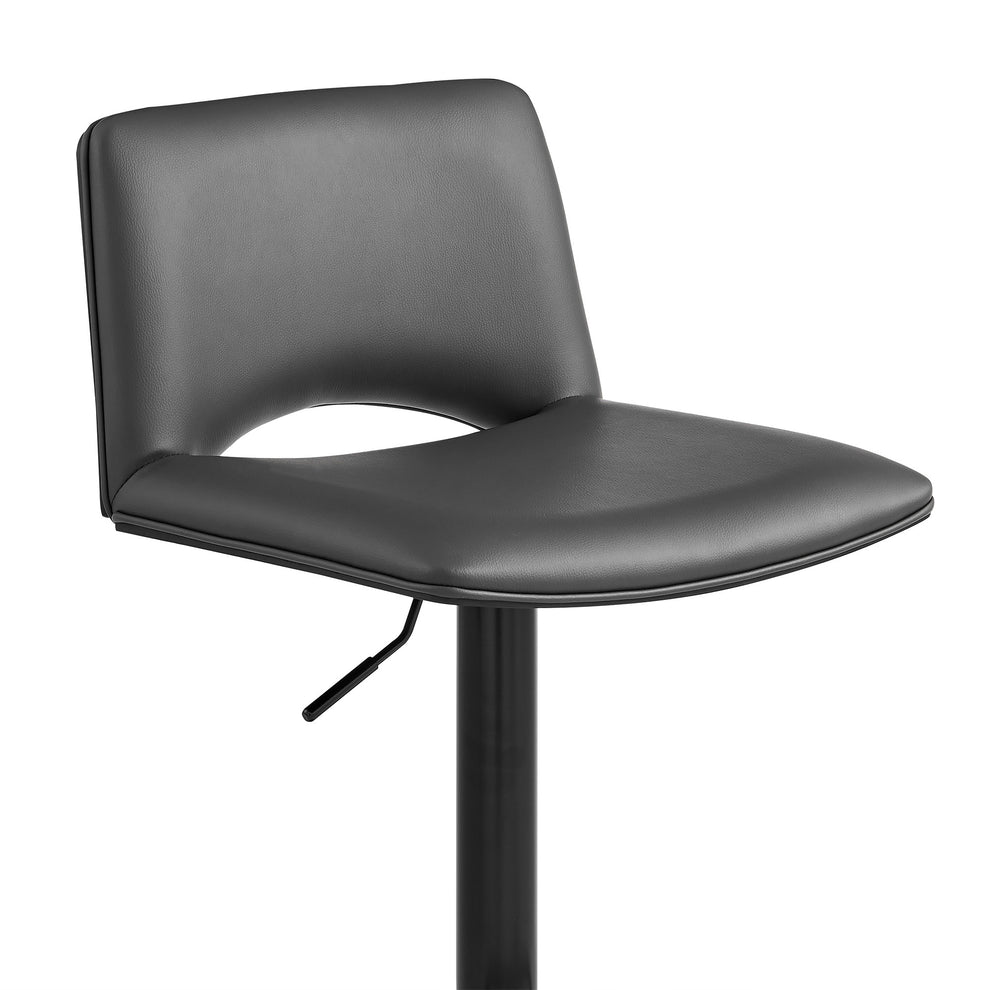 42" Gray Faux Leather And Iron Swivel Low Back Adjustable Height Bar Chair By Homeroots | Bar Stools | Modishstore - 7