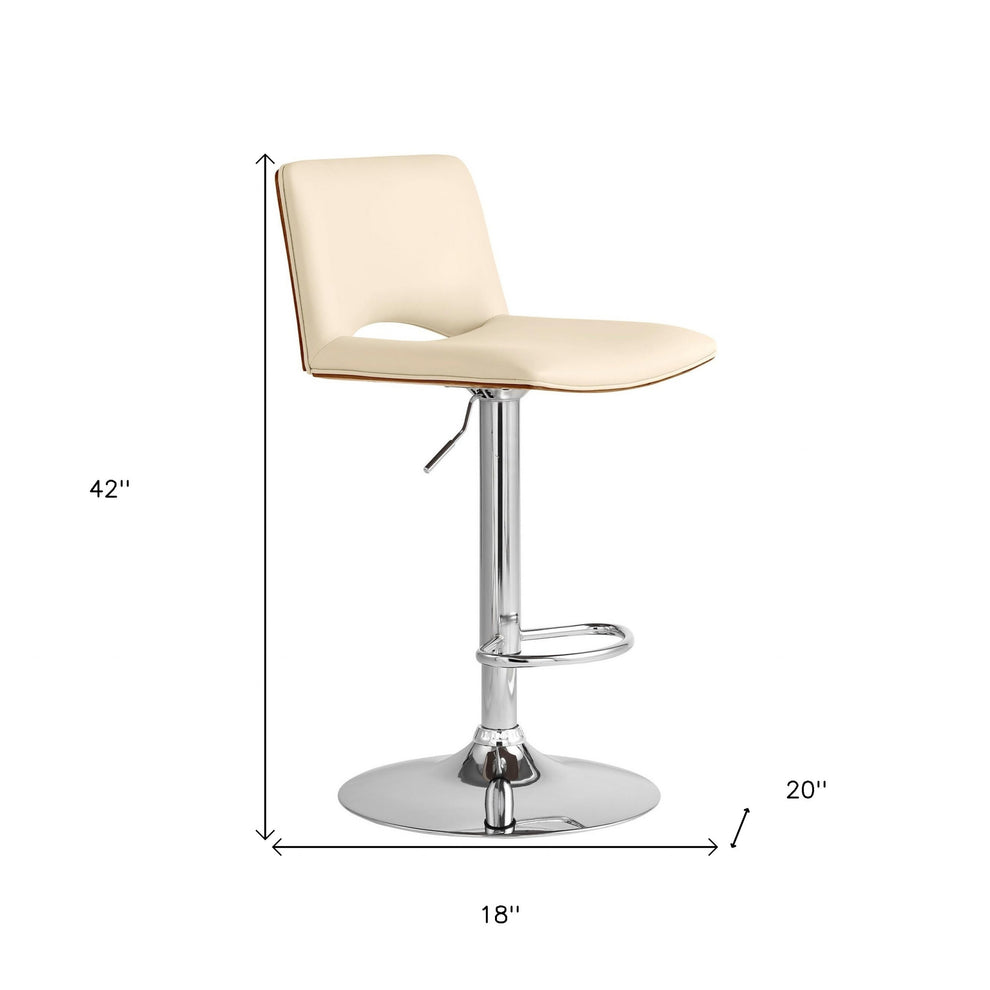 42" Cream Faux Leather And Manufactured Wood Swivel Low Back Adjustable Height Bar Chair By Homeroots | Bar Stools | Modishstore - 9