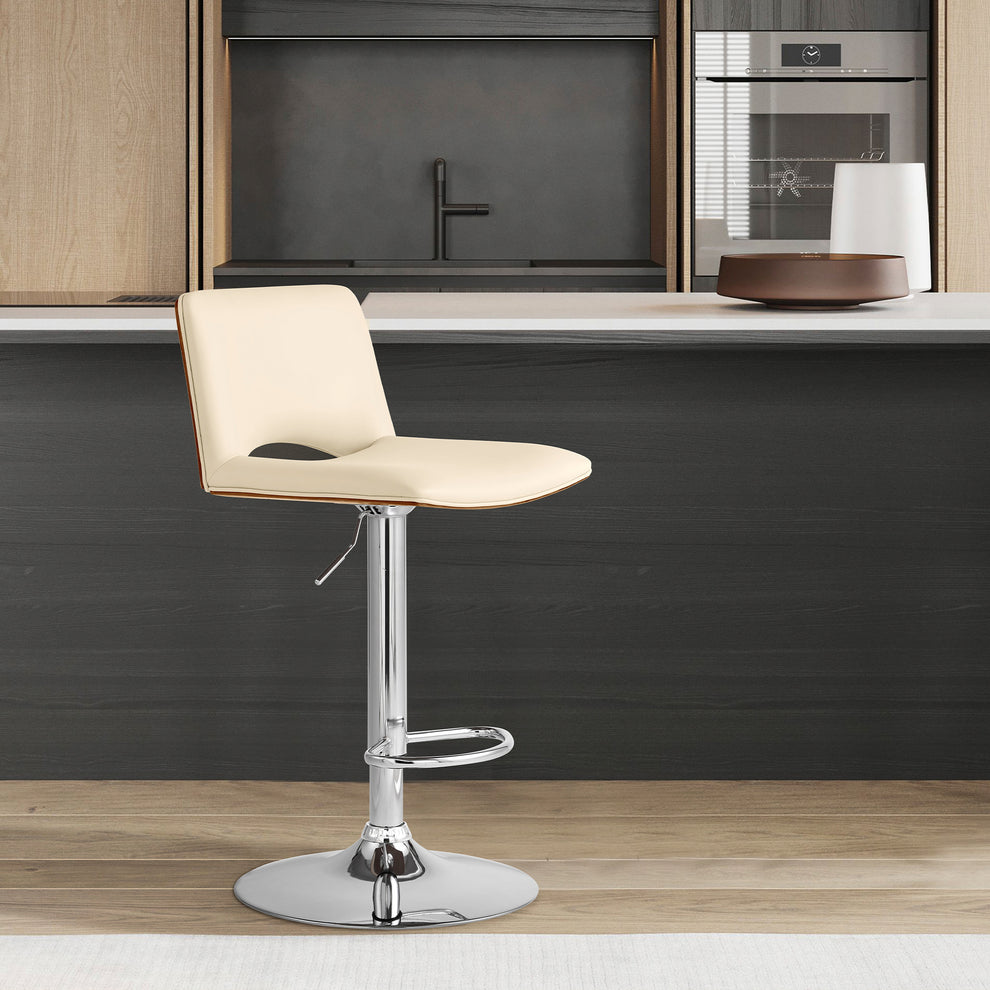 42" Cream Faux Leather And Manufactured Wood Swivel Low Back Adjustable Height Bar Chair By Homeroots | Bar Stools | Modishstore - 8