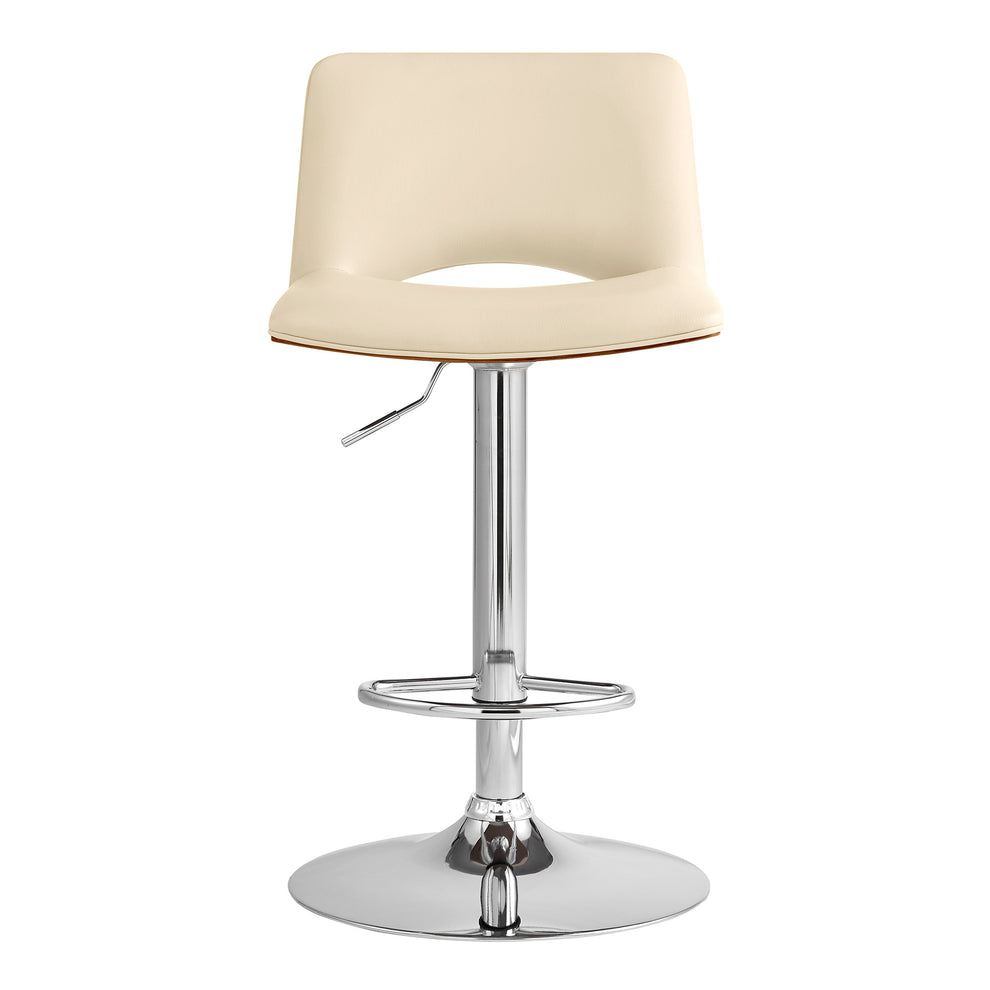 42" Cream Faux Leather And Manufactured Wood Swivel Low Back Adjustable Height Bar Chair By Homeroots | Bar Stools | Modishstore - 2