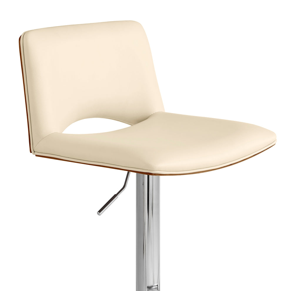 42" Cream Faux Leather And Manufactured Wood Swivel Low Back Adjustable Height Bar Chair By Homeroots | Bar Stools | Modishstore - 7