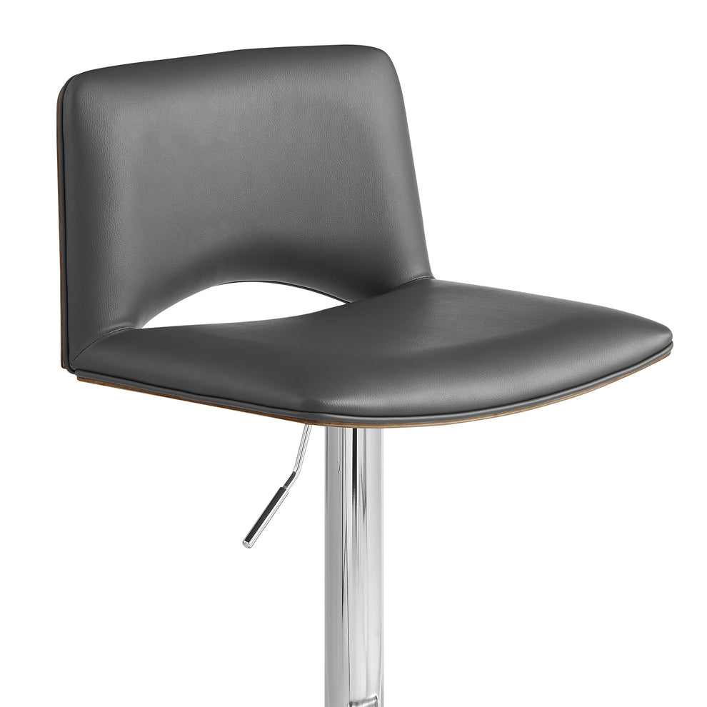 42" Gray Faux Leather And Manufactured Wood Swivel Low Back Adjustable Height Bar Chair By Homeroots | Bar Stools | Modishstore - 7