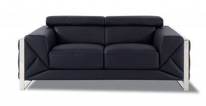 75" Black Italian Leather and Chrome Solid Color Love Seat By Homeroots | Loveseats | Modishstore