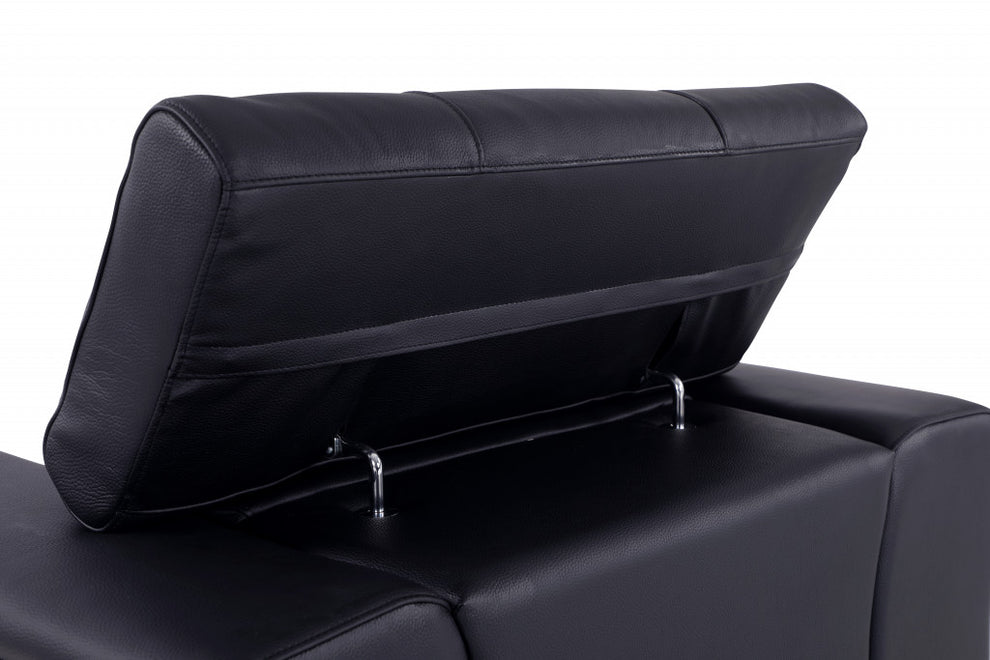 75" Black Italian Leather and Chrome Solid Color Love Seat By Homeroots | Loveseats | Modishstore - 5