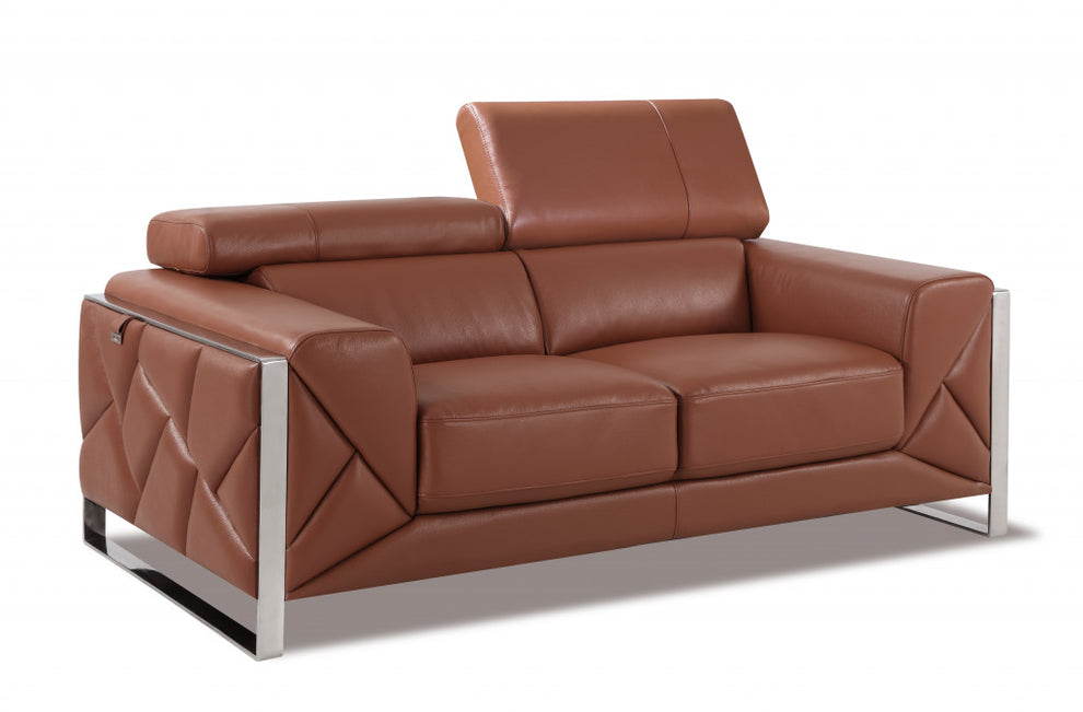 75" Black Italian Leather and Chrome Solid Color Love Seat By Homeroots | Loveseats | Modishstore - 9