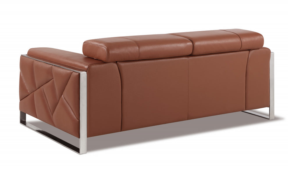 75" Black Italian Leather and Chrome Solid Color Love Seat By Homeroots | Loveseats | Modishstore - 10