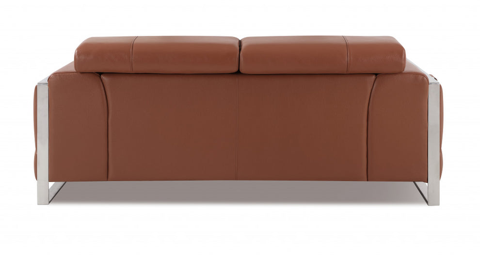 75" Black Italian Leather and Chrome Solid Color Love Seat By Homeroots | Loveseats | Modishstore - 11