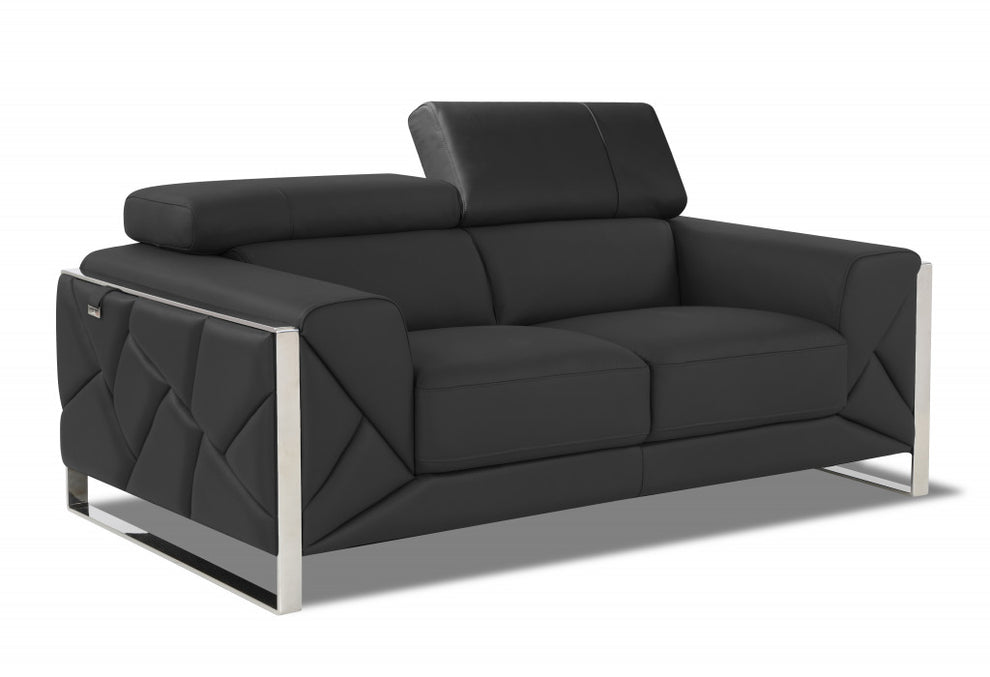 75" Black Italian Leather and Chrome Solid Color Love Seat By Homeroots | Loveseats | Modishstore - 14