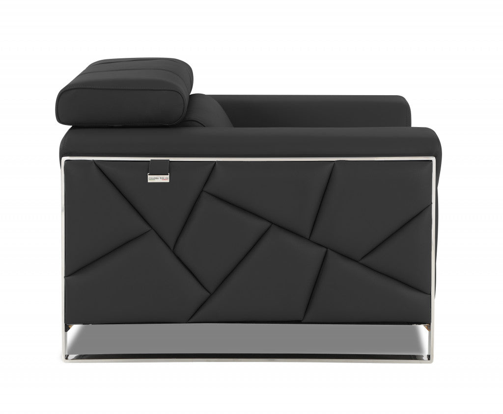 75" Black Italian Leather and Chrome Solid Color Love Seat By Homeroots | Loveseats | Modishstore - 16