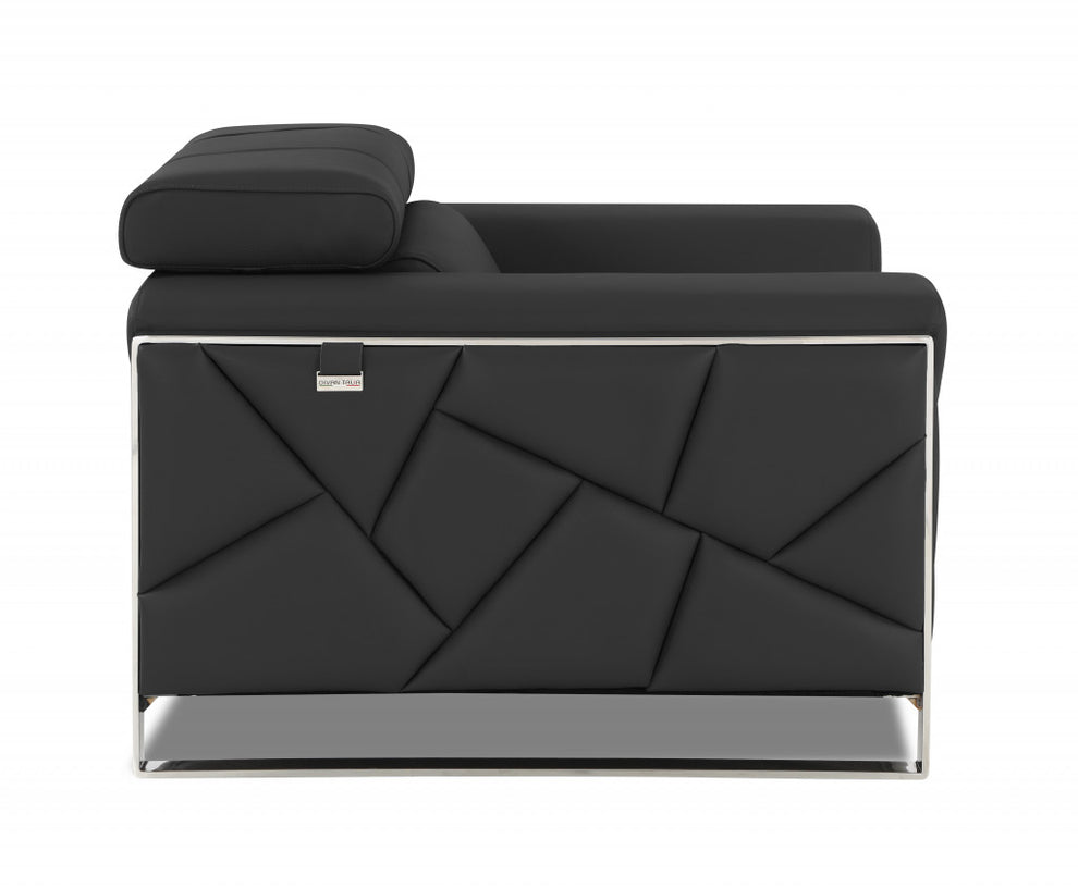 75" Black Italian Leather and Chrome Solid Color Love Seat By Homeroots | Loveseats | Modishstore - 16